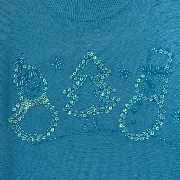 Quacker Factory Sowman Acrylic Sweater Blue Plus Women's 1X Winter Wonderland - Picture 2 of 6